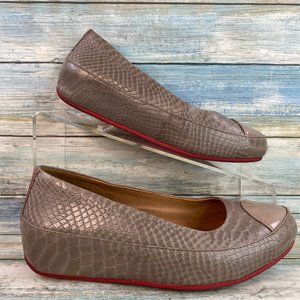FitFlip Dark Taupe Embossed Snake Print Leather Wedge Loafers